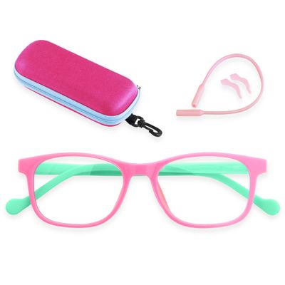 ANDWOOD Blue Light Glasses Kids Girls Boys Computer Gaming Anti Blue Ray Age3-12 TR90 Frame Unbreakable Pink With Case