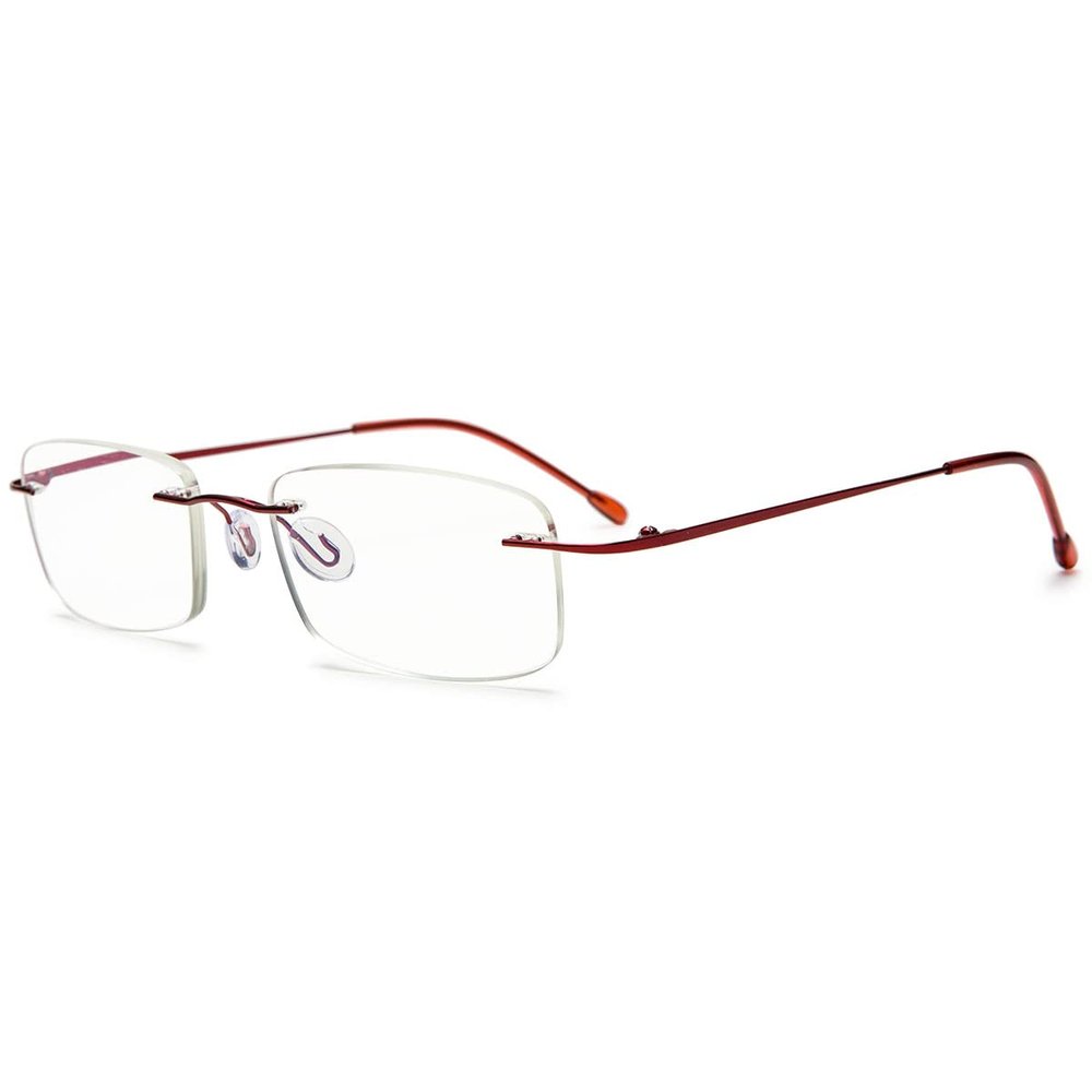 KOOSUFA Rimless Reading Glasses +1.50 Blue Light Blocking Lightweight Eyeglasses Rectangle Frameless Readers for Men Women, 1x Red