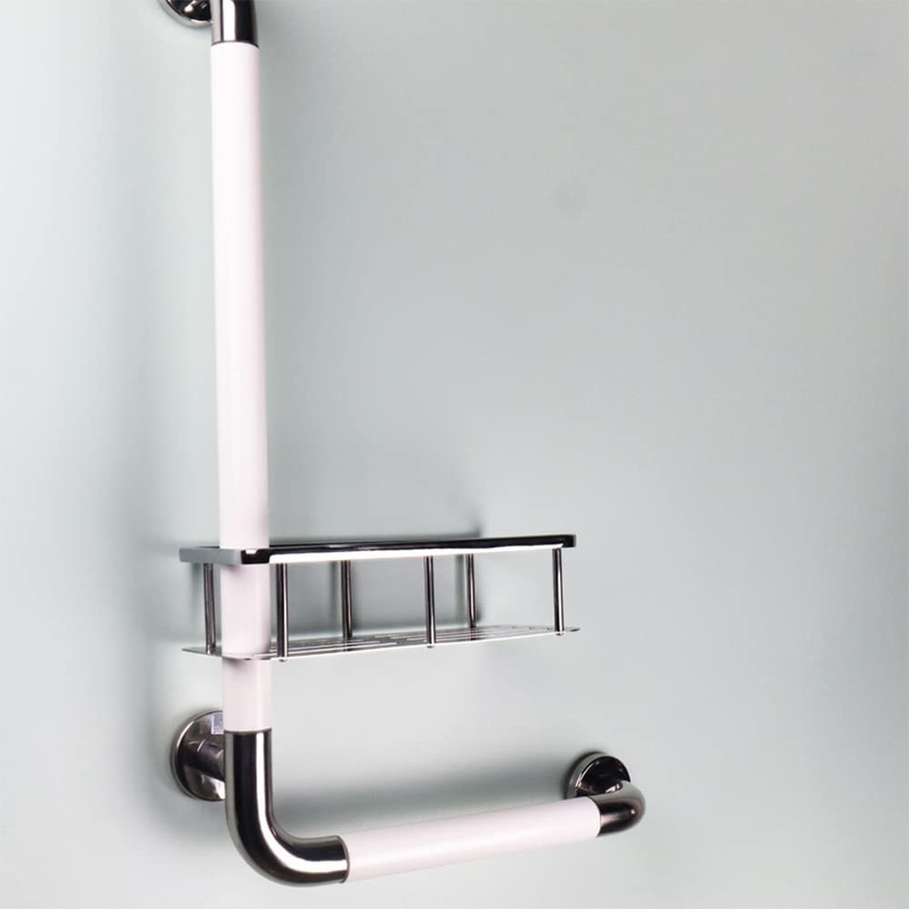 DMBHY Shower Grab Bar with Soap Dish Stainless Steel Bathroom Grab Bar Bathtub Arm Safety Handle Anti Slip Handrail Grip for Elderly (Color : White)