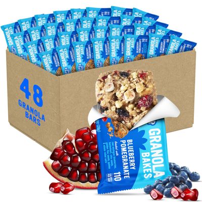 Cooper Street Blueberry Pomegranate Granola Bakes (48 Count)  Individually Wrapped Soft and Chewy Granola Bars Bulk  Low Sodium, Nut & Dairy Free - Perfect As Healthy Bulk Office or Classroom Snacks