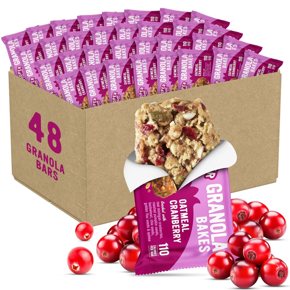Cooper Street Oatmeal Cranberry Granola Bakes (48 Count) Individually Wrapped Soft and Chewy Granola Bars Bulk Low Sodium, Nut & Dairy Free - Perfect As Healthy Bulk Office or Classroom Snacks