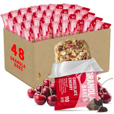 Cooper Street Chocolate Cherry Granola Bakes (48 Count)  Individually Wrapped Soft and Chewy Granola Bars Bulk  Low Sodium, Nut & Dairy Free - Perfect As Healthy Bulk Office or Classroom Snacks