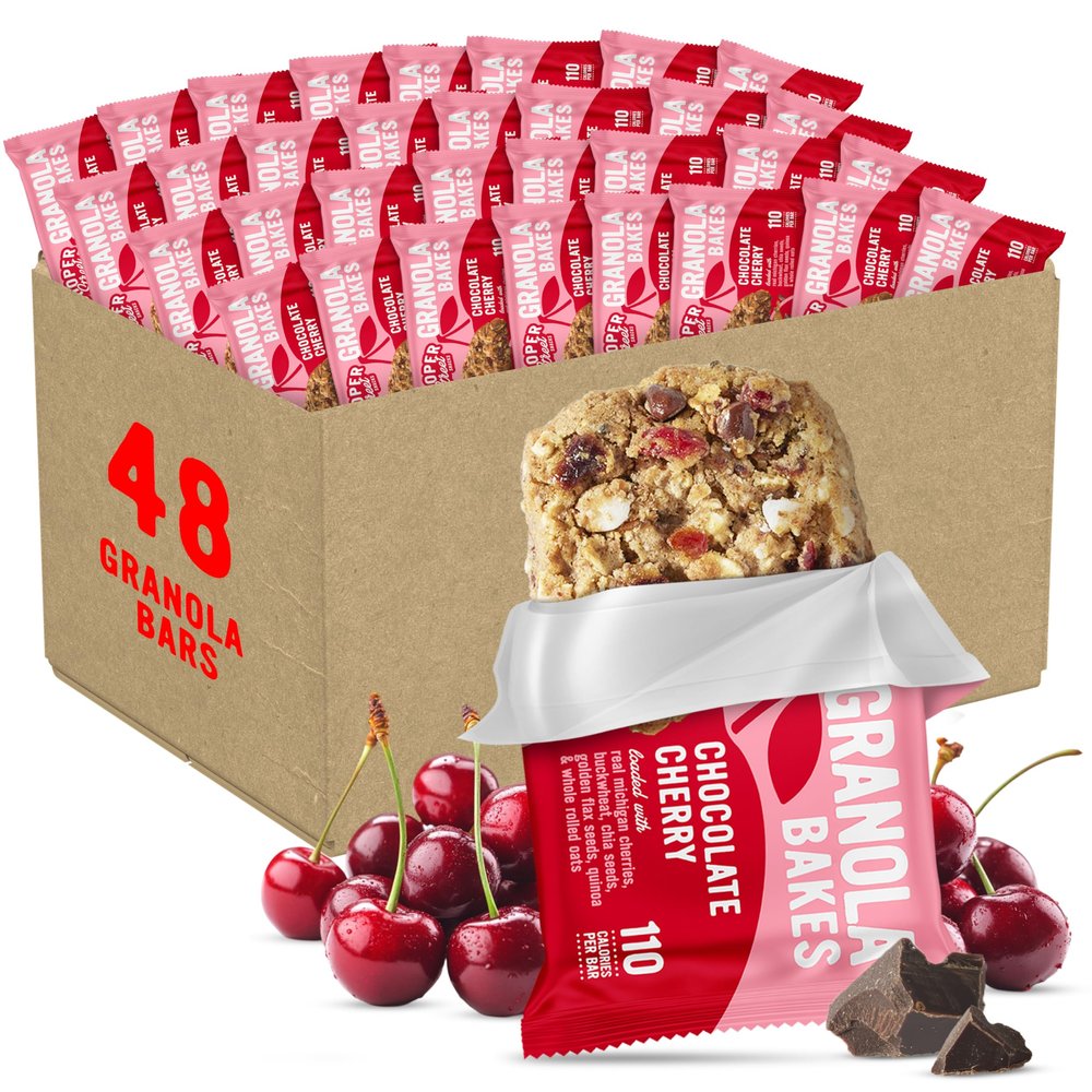 Cooper Street Chocolate Cherry Granola Bakes (48 Count)  Individually Wrapped Soft and Chewy Granola Bars Bulk  Low Sodium, Nut & Dairy Free - Perfect As Healthy Bulk Office or Classroom Snacks