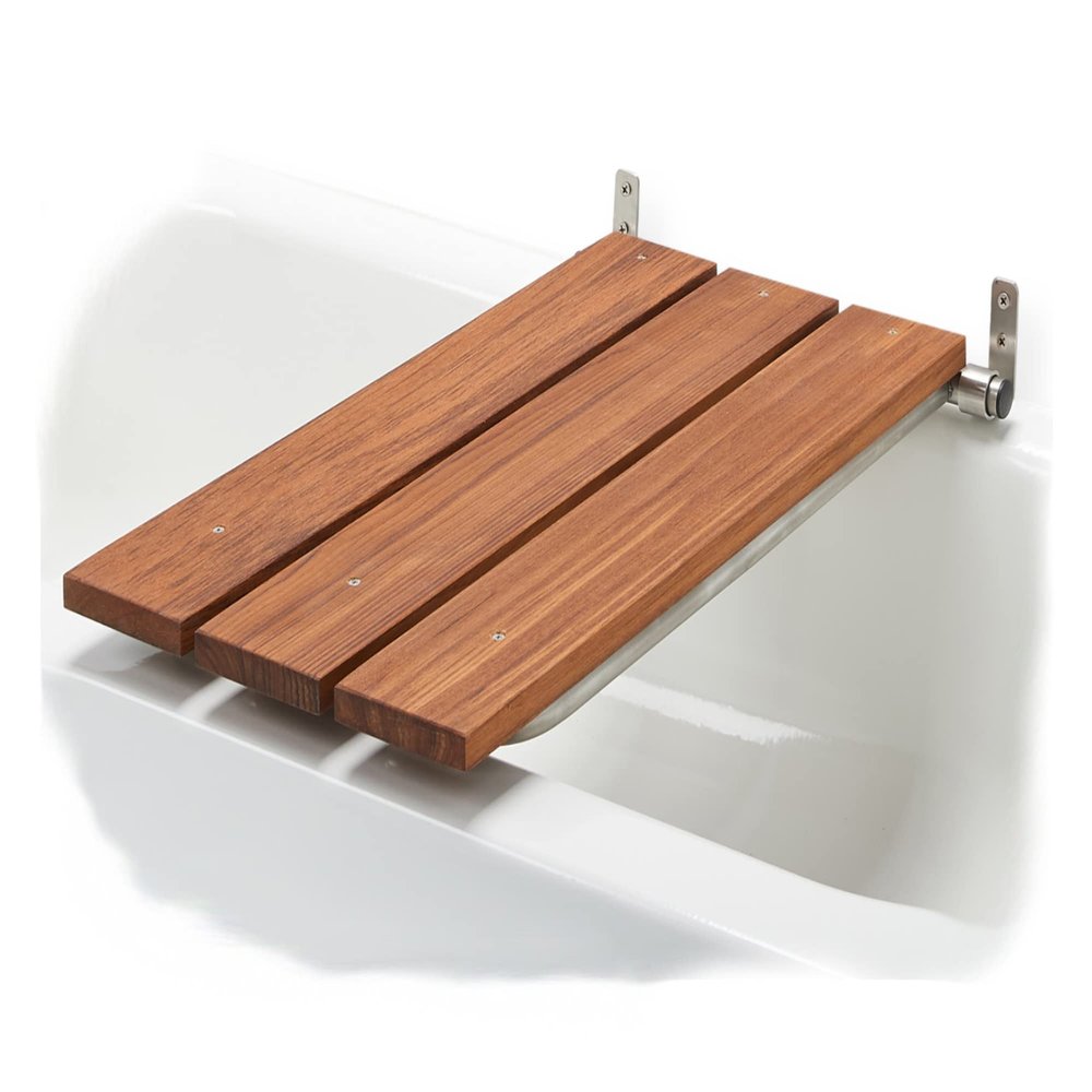 Bathtub Seat for Adults Seniors Disabled Bariatric - Folding Wall Mount Tub Bench/Bathroom Safety Assist/Supports 250 lbs/304 Stainless Steel (Wood, 32 x 15)