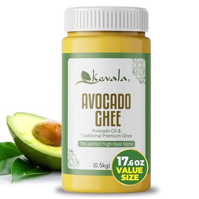 Kevala Avocado Ghee - Blend of Cold-Pressed Avocado Oil and Ghee, Made with Grass Fed Cows Milk, Casein-Free and Lactose-Free Substitute to Regular Butter, Great for Keto and Low-Carb Diets, 17.6 oz