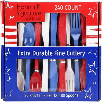 Nicole Home Collection Plastic Combo Box | Red/White/Blue | Pack of 240 Cutlery
