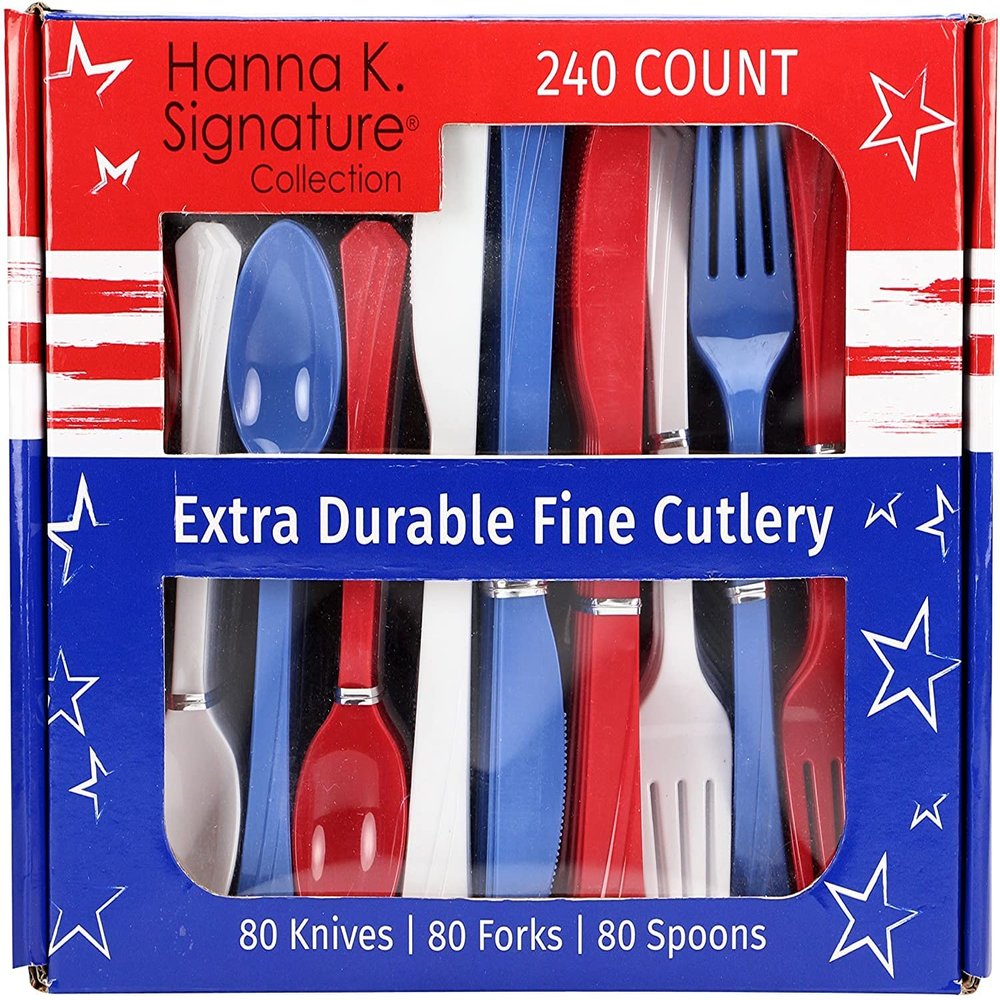 Nicole Home Collection Plastic Combo Box | Red/White/Blue | Pack of 240 Cutlery
