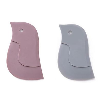 Pan Scraper Silicone Scraper, Penguin Shape Kitchen Cleaning Tool Pans Bowls Baking Washing Cleaning Tools Plate Scraper(Grey+Pink)