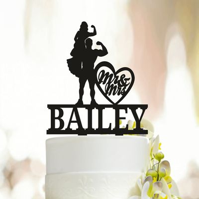 Athletic couple Wedding Cake Topper,Fitness Wedding Cake Topper, Sport cake topper ,Bodybuilder mr and mrs wedding cake topper