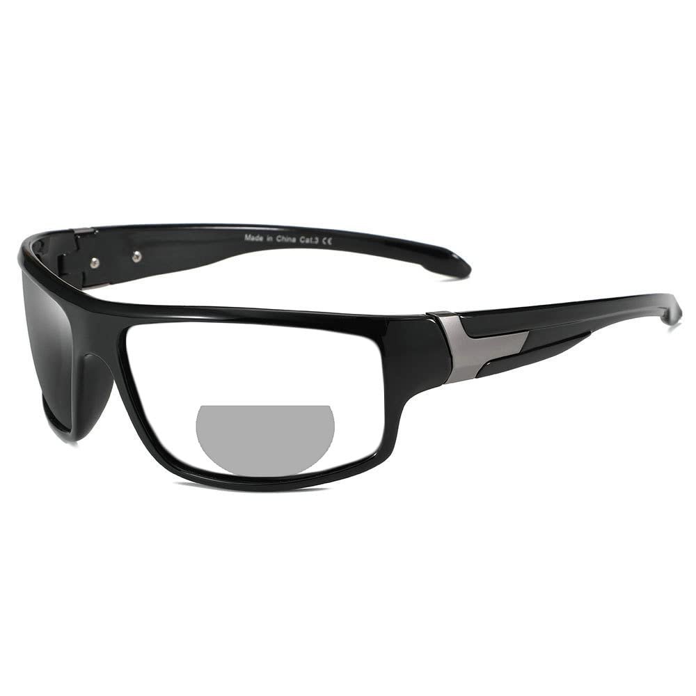 Transition Photochromic Bifocal Reading glasses for Men and Women Sports Wrap Around Outdoor Cycling Sun Reader (175 magnification, black)