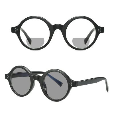 Transition Photochromic Bifocal Reading Glasses Women men Small frame Round Presbyopia Eyeglasses Reader Sunglasses uv400 (400 magnification, black)