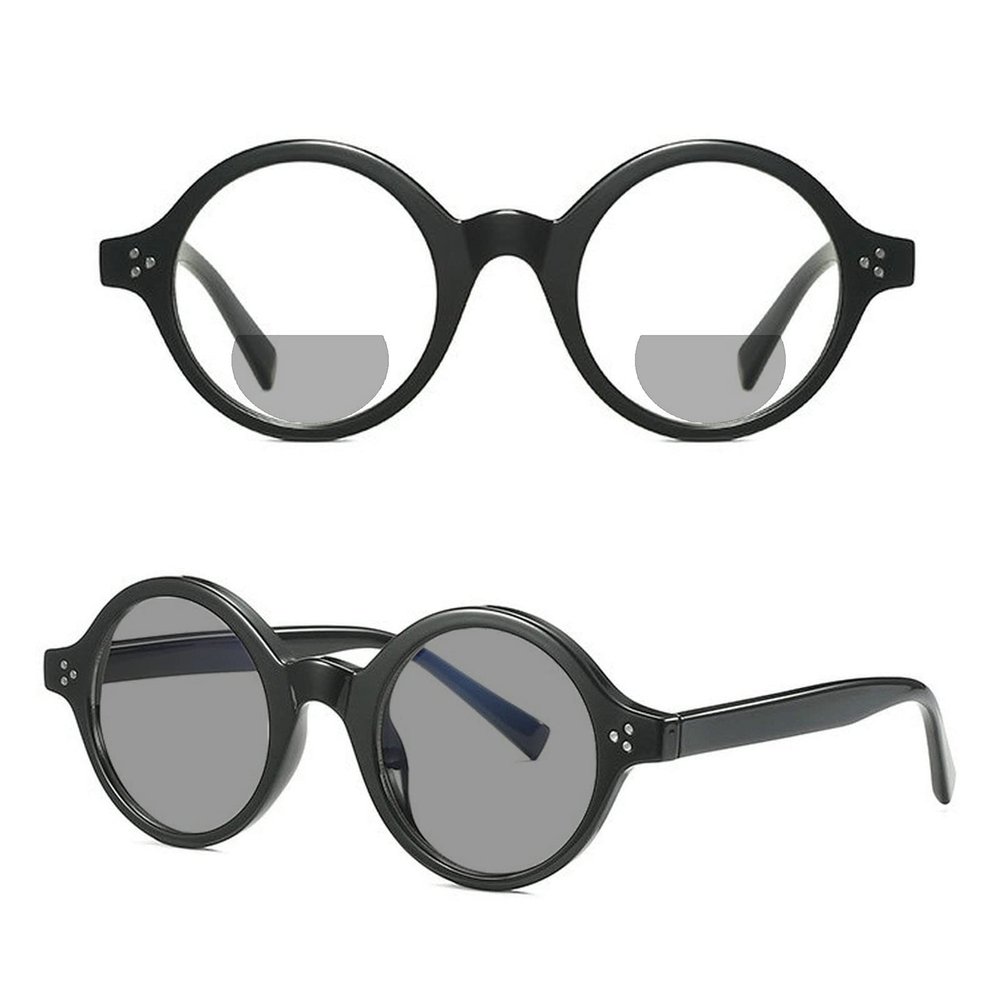 Transition Photochromic Bifocal Reading Glasses Women men Small frame Round Presbyopia Eyeglasses Reader Sunglasses uv400 (400 magnification, black)