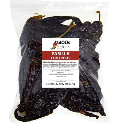 2lb Pasilla Chiles Dried Bulk, Chile Negro Food Service by 1400s Spices