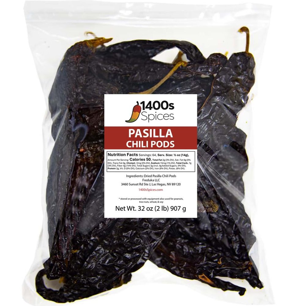 2lb Pasilla Chiles Dried Bulk, Chile Negro Food Service by 1400s Spices