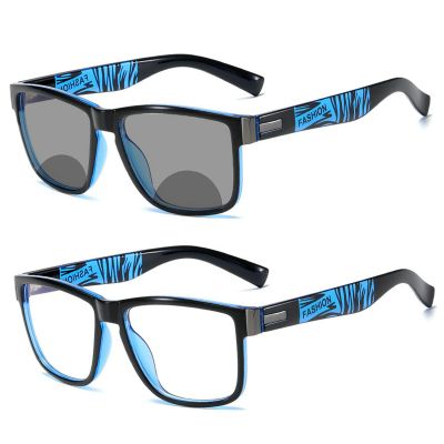 Transition Photochromic Bifocal Reading Glasses for Men Women, blue Square Sports SCycling unglasses Readers 0~+4.00 (0 magnification, blue)