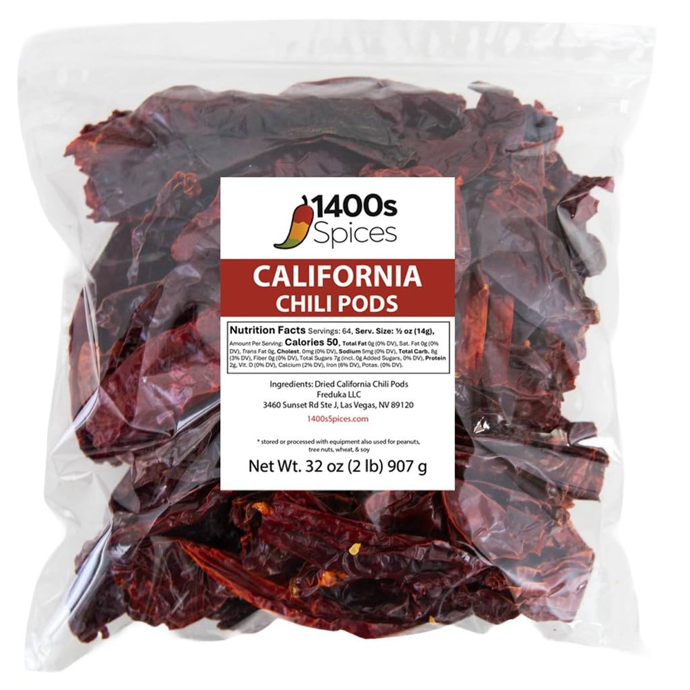 2lb California Dried Whole Chilies Peppers Bulk, Anaheim Chile Food Service by 1400s Spices