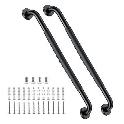 2 Pack 24 Inch Black Shower Grab Bar w/Anti Slip Rubber Grip,ZUEXT Stainless Steel Bath Grab Bar,Bathroom Balance Bar,Wall Mount Safety Handrail Support,Handicap Injury Elderly Senior Assist Handle
