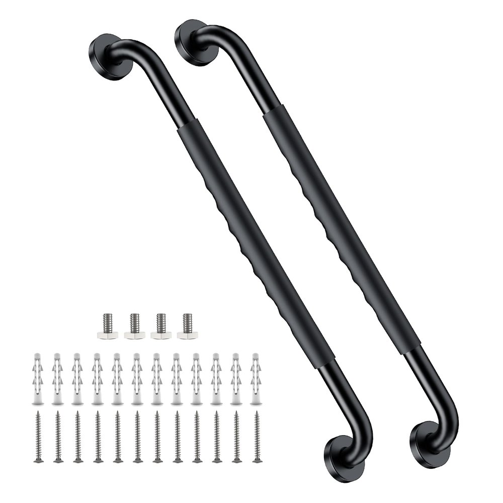 2 Pack 24 Inch Black Shower Grab Bar w/Anti Slip Rubber Grip,ZUEXT Stainless Steel Bath Grab Bar,Bathroom Balance Bar,Wall Mount Safety Handrail Support,Handicap Injury Elderly Senior Assist Handle