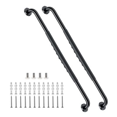 2 Pack 32 Inch Black Shower Grab Bar w/Anti Slip Rubber Grip,ZUEXT Stainless Steel Bath Grab Bar,Bathroom Balance Bar,Wall Mount Safety Handrail Support,Handicap Injury Elderly Senior Assist Handle