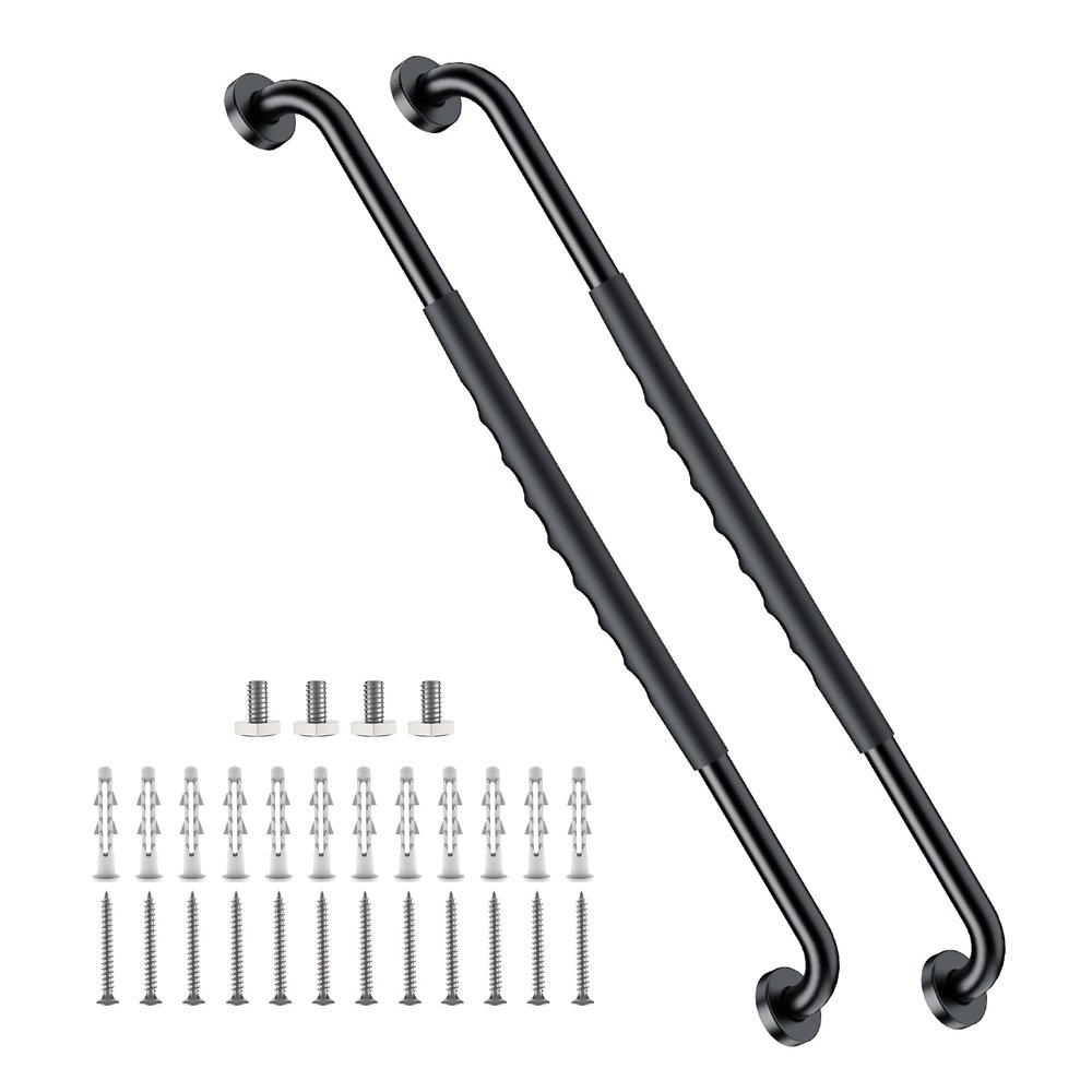 2 Pack 32 Inch Black Shower Grab Bar w/Anti Slip Rubber Grip,ZUEXT Stainless Steel Bath Grab Bar,Bathroom Balance Bar,Wall Mount Safety Handrail Support,Handicap Injury Elderly Senior Assist Handle