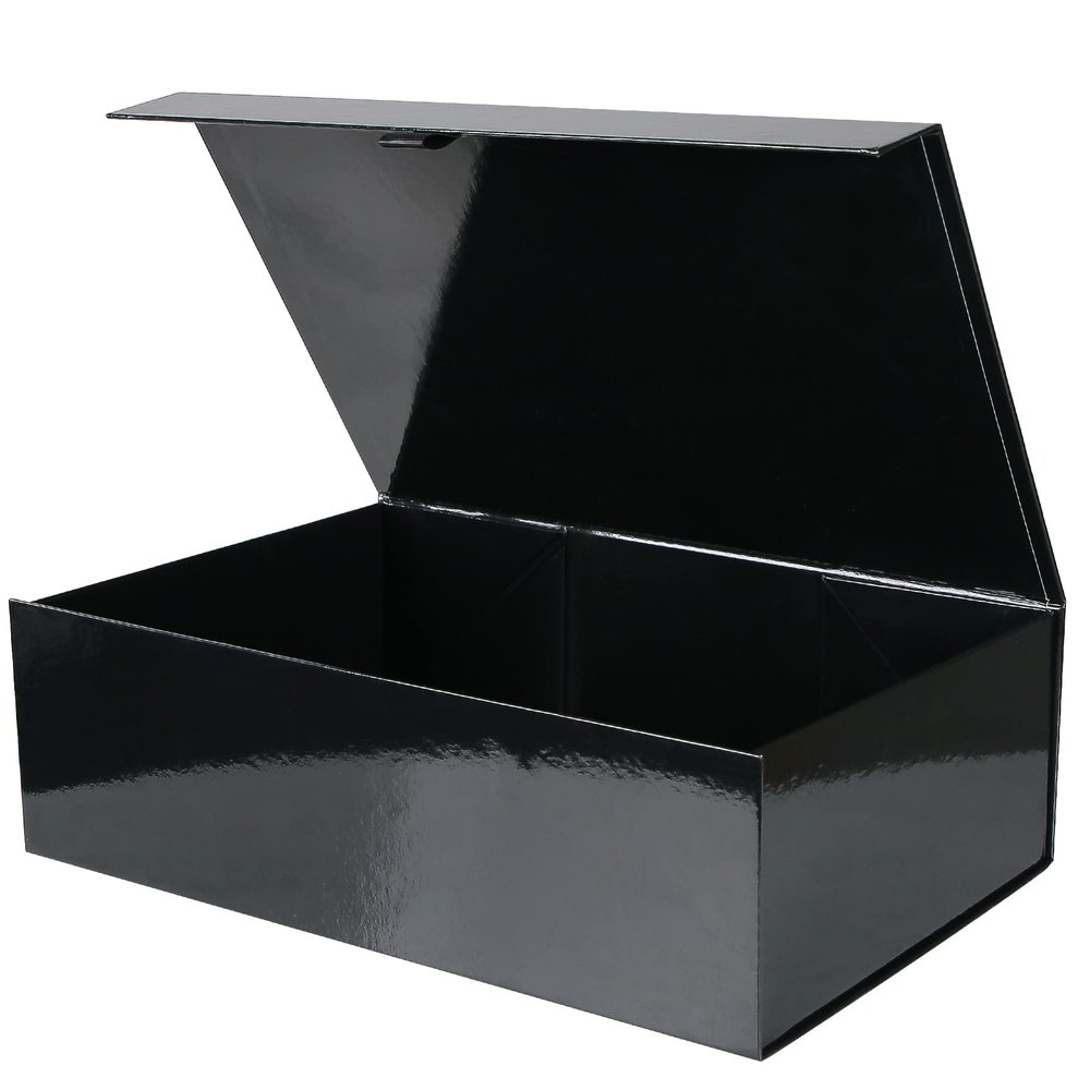 Aimyoo 1 Pack Black Collapsible Gift Box with Magnetic Closure Lids & Rope for Easy Opening 13.8x9x4.3, Bridesmaid Groomsman Proposal Boxes, Rectangle Storage Present Boxes
