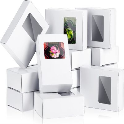 Spakon 30 Pcs Soap Boxes for Homemade Soap Packaging Mini Kraft Paper Box with Window 3.5 x 2.6 x 1.2 Inch Rectangle Gift Box for Bakery Candy Packaging Wedding Birthday Christmas (White)