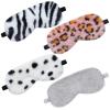 4 Pieces Plush Eye Mask Silk Furry Sleep Masks Comfortable Blindfold Eye Cover Colorful Satin Night Eyeshade Cover for Women Men Sleep Travel Nap Sleeping (Leopard Print, Classic Colors) view 1