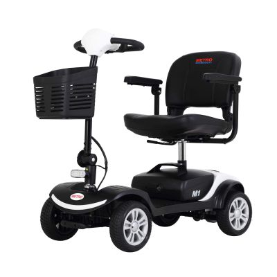 Electric Mobility Scooter for Adults Wheelchair Device for Travel, 4 Wheel Mobility Scooter with Head Light and Rear Brake Light &Charger and Basket Folding Mobility Scooter (White)