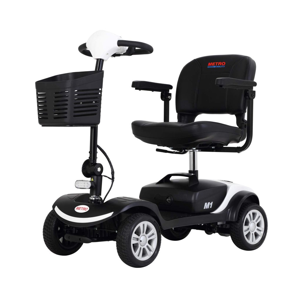 Electric Mobility Scooter for Adults Wheelchair Device for Travel, 4 Wheel Mobility Scooter with Head Light and Rear Brake Light &Charger and Basket Folding Mobility Scooter (White)