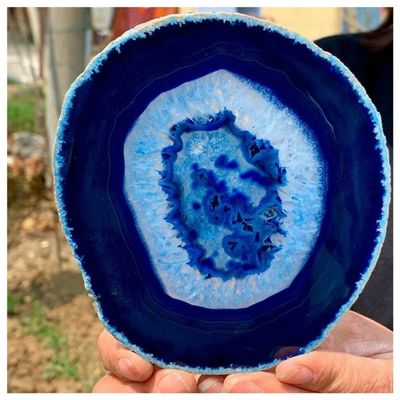 ZTBH Natural Meditation Crystal Natural Agate Board Crystal chip, Blue Crystal Decoration Crystal Stone (Size : 120-140mm)
