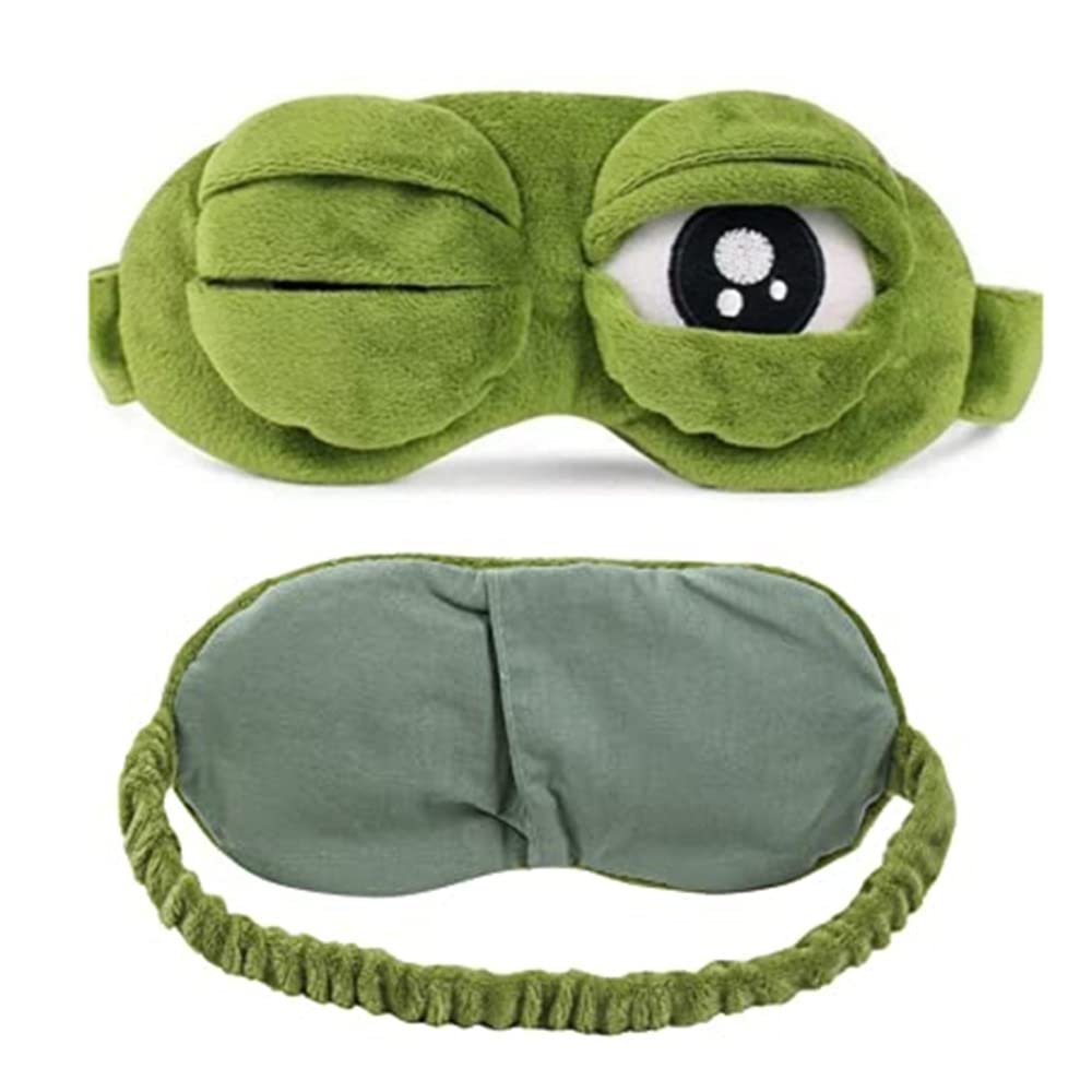 3D Unisex Frog Eye Sleeping Mask, Soft Padded Eyemask Shade Cover Rest Relax Blindfold with Elastic Band for Home Sleep Travel, Soft Plush Blackout Eye Mask