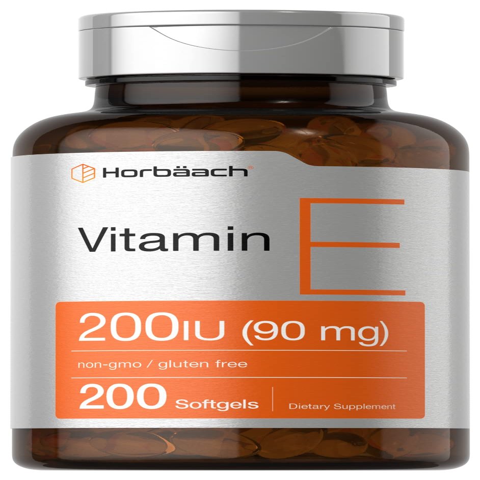 Horbach Vitamin E Softgel Capsules 200 IU | 90 mg Supplement | 200 Count | Non-GMO and Gluten Free Formula