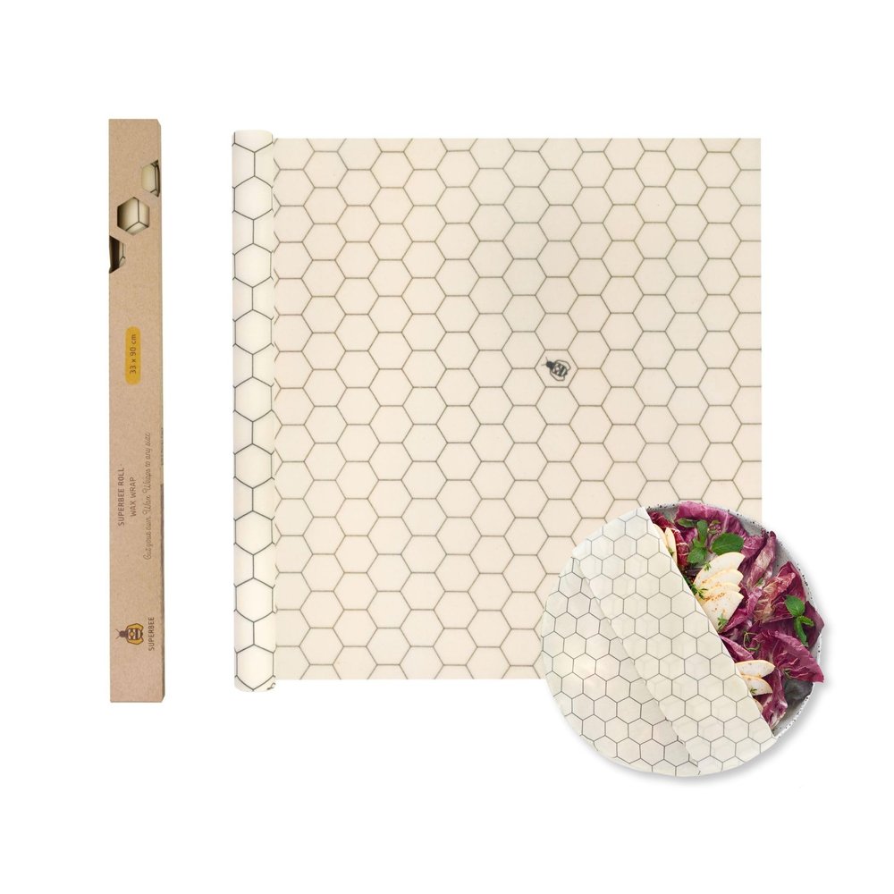 SUPERBEE Beeswax Wrap Roll XL, Reusable Beeswax Wrap for Food, Wrap Roll, Reusable Bees Wrap Paper for Wrapping Vegetables & Cheese, Bowl Covers and Sandwich Wrapping Paper, Hexagonia - 35x13"