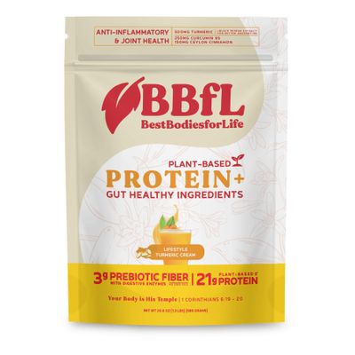 BBfL Plant-Based Protein Shake  21g Vegan Protein, Turmeric + Curcumin 95 + Ceylon Cinnamon, Prebiotics, Digestive Enzymes, Supports Inflammatory Response  All-in-One Shake (15 Servings, Turmeric Cream)