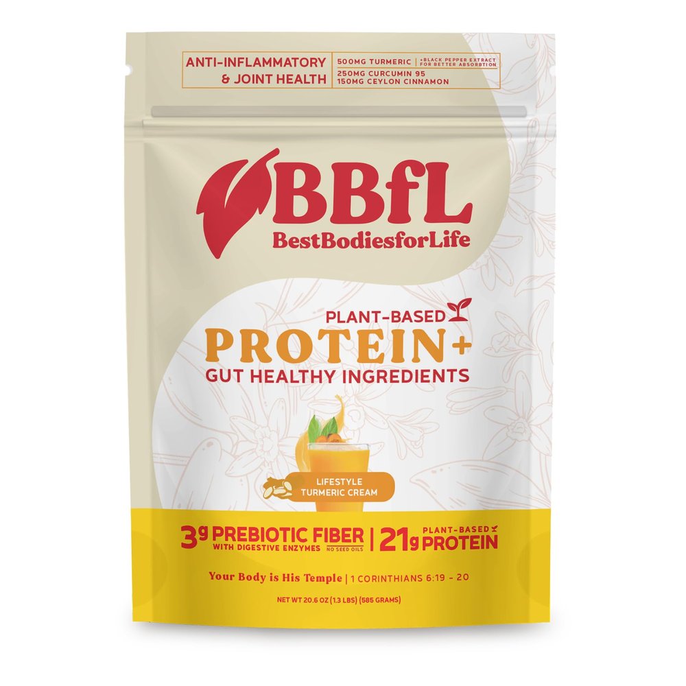 BBfL Plant-Based Protein Shake  21g Vegan Protein, Turmeric + Curcumin 95 + Ceylon Cinnamon, Prebiotics, Digestive Enzymes, Supports Inflammatory Response  All-in-One Shake (15 Servings, Turmeric Cream)