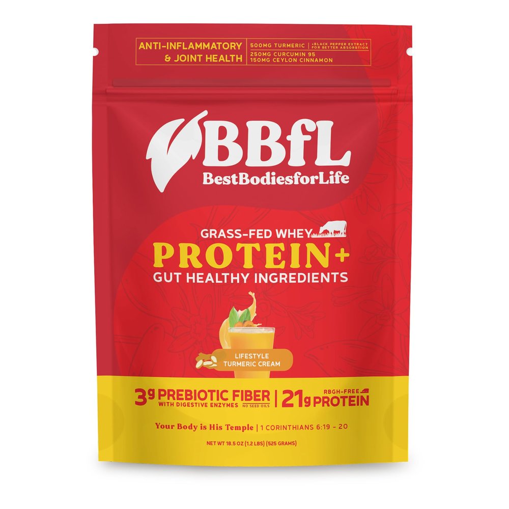 BBfL Grass-Fed Whey Protein Shake 21g rBGH-Free Protein, Turmeric + Curcumin 95% + Ceylon Cinnamon, Apple Cider Vinegar, Prebiotics, Digestive Enzymes, Supports Inflammatory Response All-in-One Shake (15 Servings, Turmeric Cream)