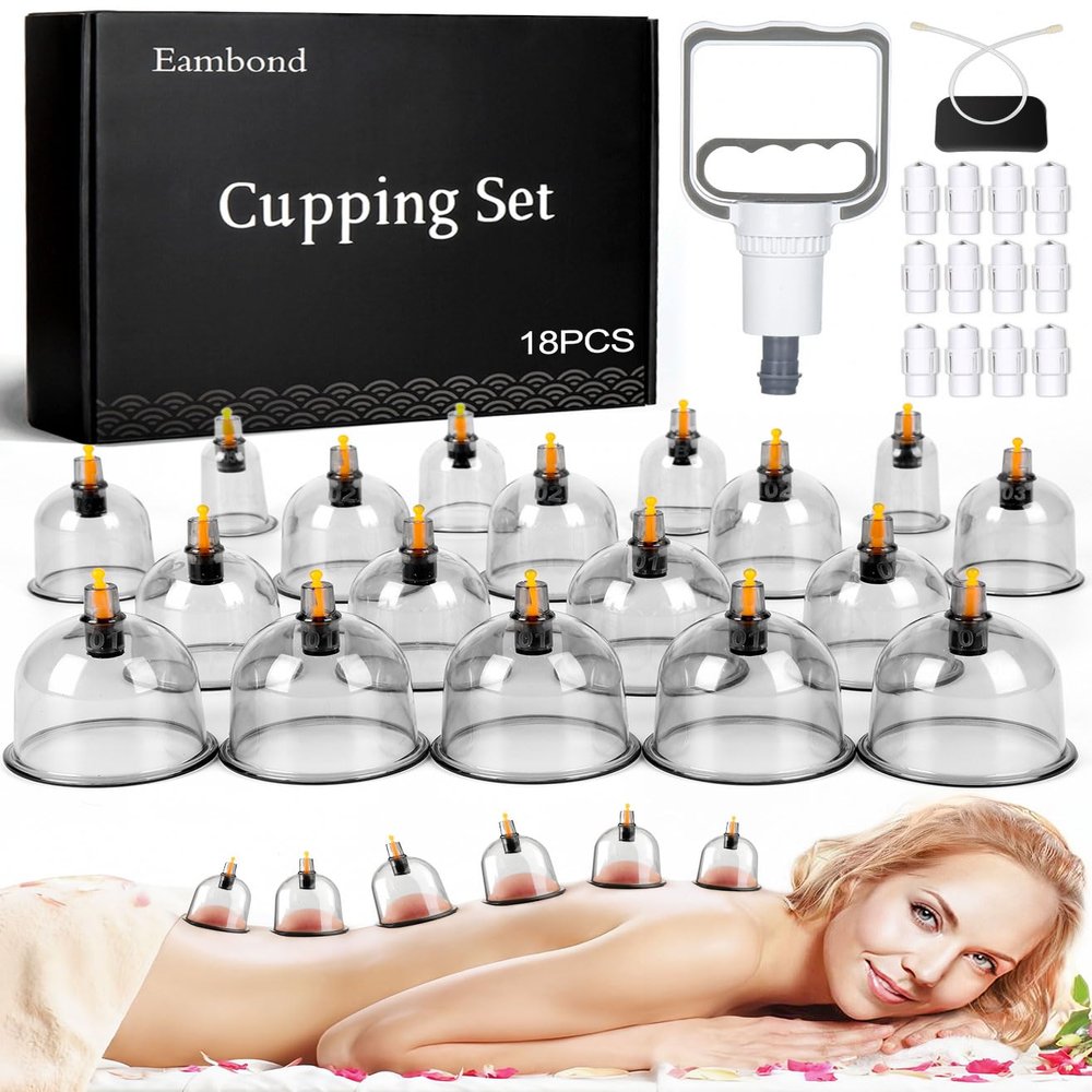 Eambond Cupping Kit, Cupping Therapy Sets Massage Back, Pain Relief, Physical Therapy, Chinese Muscle Cupping Tool with Pump & Vacuum Silicone Cups for Cellulite Reduction at Home