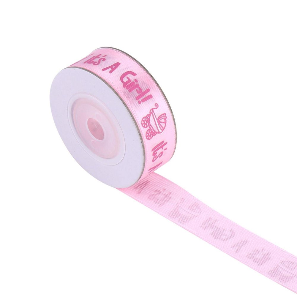 Baby Shower Ribbon, 10yards/roll Stain Ribbon, Cute Ribbon Perfect for DIY Art & Crafts, Gift Wrapping, Hair Bow Clip Accessory Making, Wedding Decor, Boy Girl Baby Shower(its a Girl Ribbon roll)
