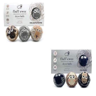 Fluff Ewes Premium Handmade New Zealand Reusable Wool Dryer Balls for Laundry, Anti-Static Alternative to Liquid Fabric Softener, Plastic Dryer Balls or Dryer Sheets, 6 Pack Bundle with Boxes