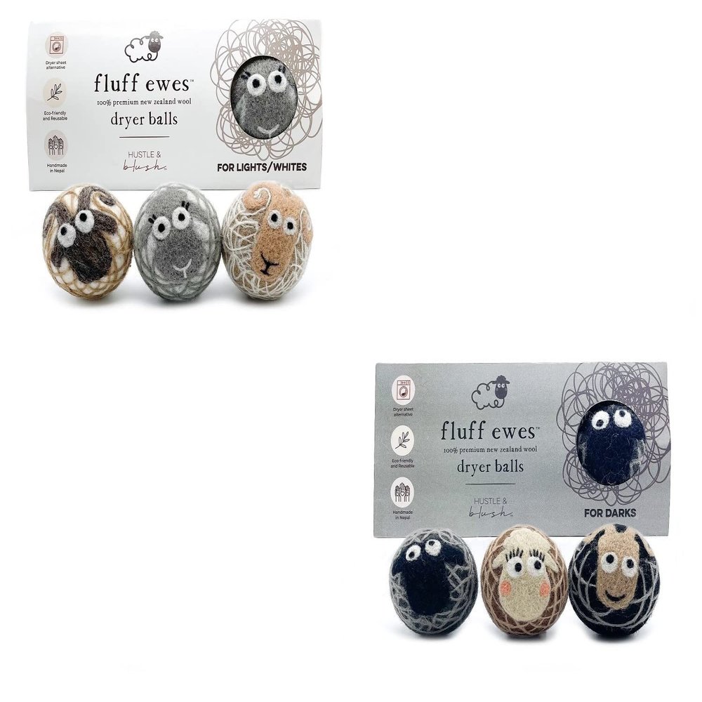 Fluff Ewes Premium Handmade New Zealand Reusable Wool Dryer Balls for Laundry, Anti-Static Alternative to Liquid Fabric Softener, Plastic Dryer Balls or Dryer Sheets, 6 Pack Bundle with Boxes