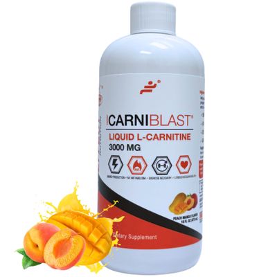 Bricker Labs CARNIBLAST Liquid L-Carnitine 3000mg Carnipure Sports Nutrition Supplement for Energy, Stamina & Workout Recovery Peach Mango Flavor, 16 Fl Oz, Vegan, Gluten-Free, Non-GMO