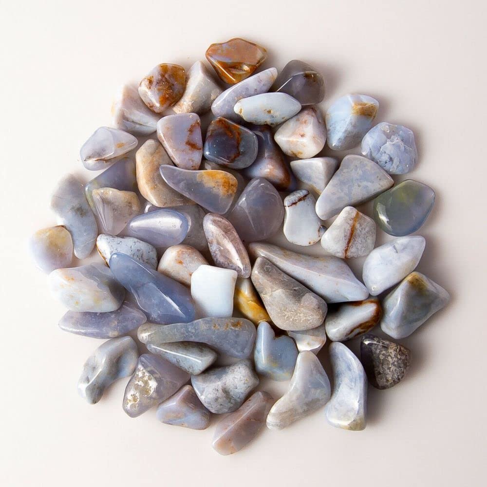 1/4 lb Tumbled Blue Chalcedony Gemstone Crystals 45-55 Stones Gem Rock Specimens