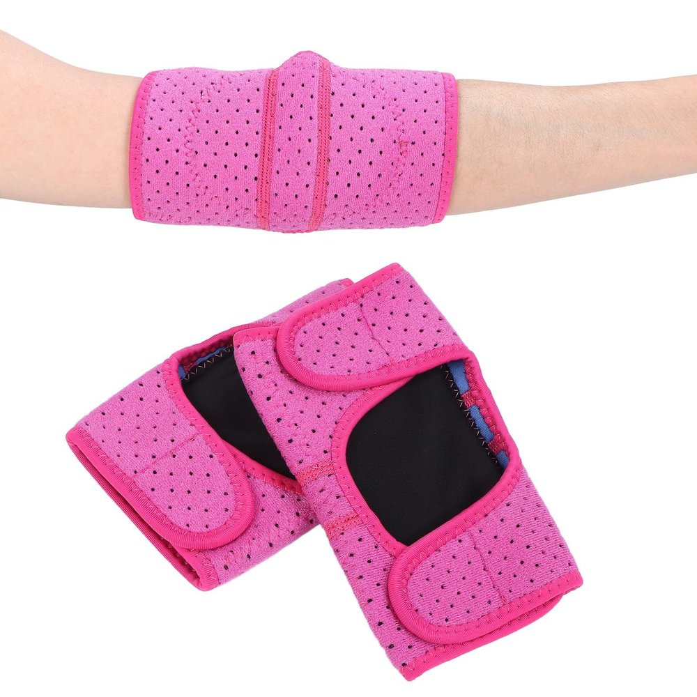 Agatige 2pcs Kids Elbow Brace Arm Sleeve, Soft Children Elbow Protective Pads Thick Sponge Support Brace Splint Adjustable Stabilizer for Dancing, Cycling(Rose Red)