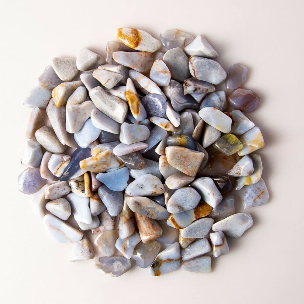 1/2 lb Tumbled Blue Chalcedony Gemstone Crystals 95-115 Stones Rock Specimens