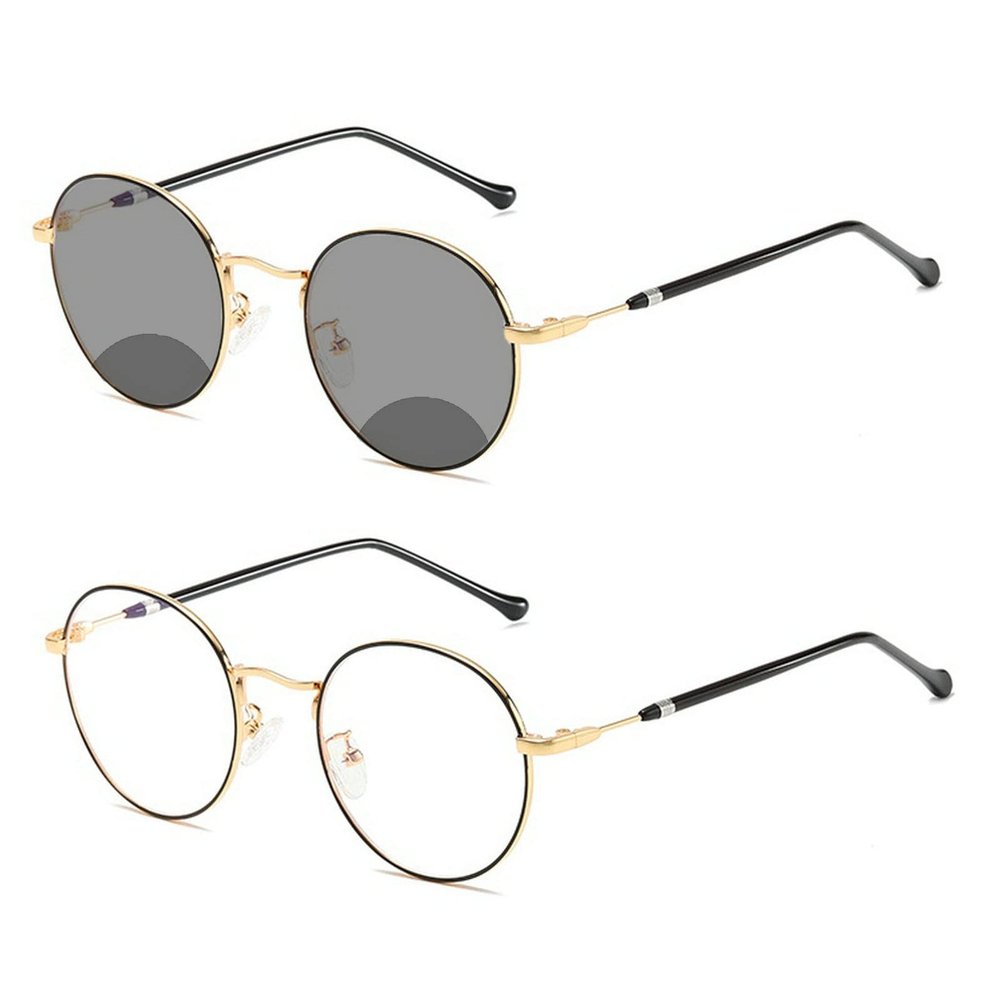 willochra outdoor Round bifocal reading glasses, transitional reading glasses for men and women, with photochromic lenses reading glasses (black gold, 2.0)