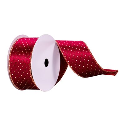 Vickerman 2.5" x 10 yd Burgundy with Gold Dots Ribbon, Seasonal Christmas Ribbon for Gift Wrapping, Tree Decor