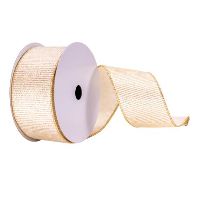 Vickerman 2.5" x 10 yd White and Gold Stripes Ribbon, Seasonal Christmas Ribbon for Gift Wrapping, Tree Decor