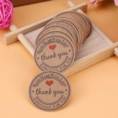 100pcs Paper Gift Tags, Thank You Gift Tags with Small Hole Brown Wedding Favor Tags for Price Party Clothing Jewelry Table Number Cards(thank you love)