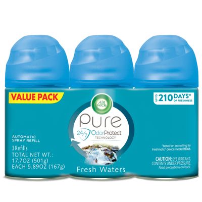 Air Wick Automatic Air Freshener Spray Refill, Fresh Waters, 3ct, Essential Oils, Odor Neutralization