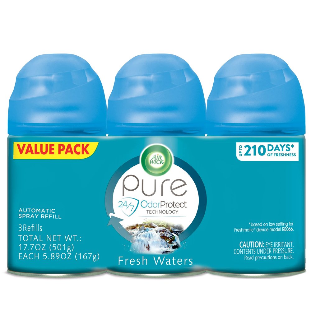 Air Wick Automatic Air Freshener Spray Refill, Fresh Waters, 3ct, Essential Oils, Odor Neutralization